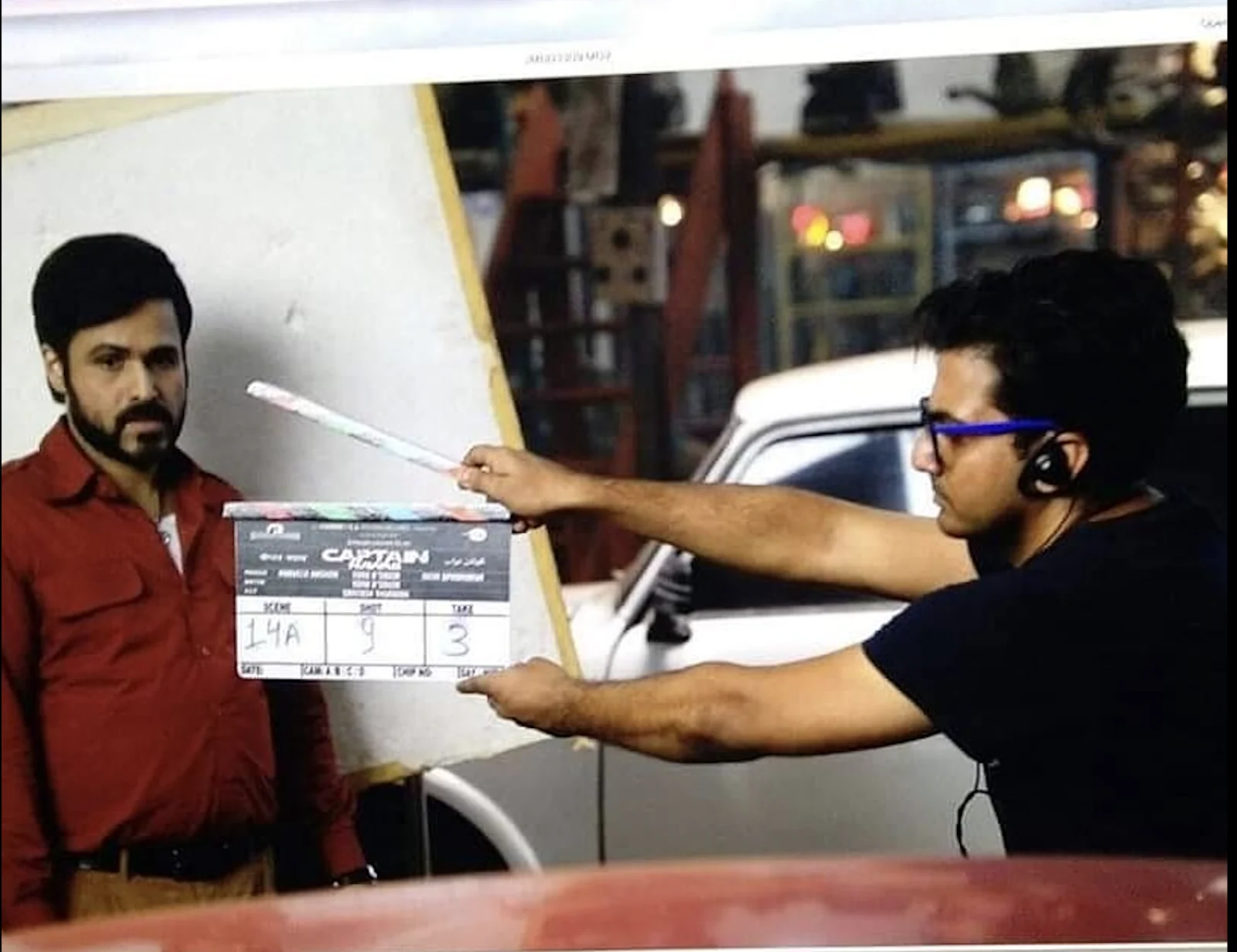 On set with the clapperboard