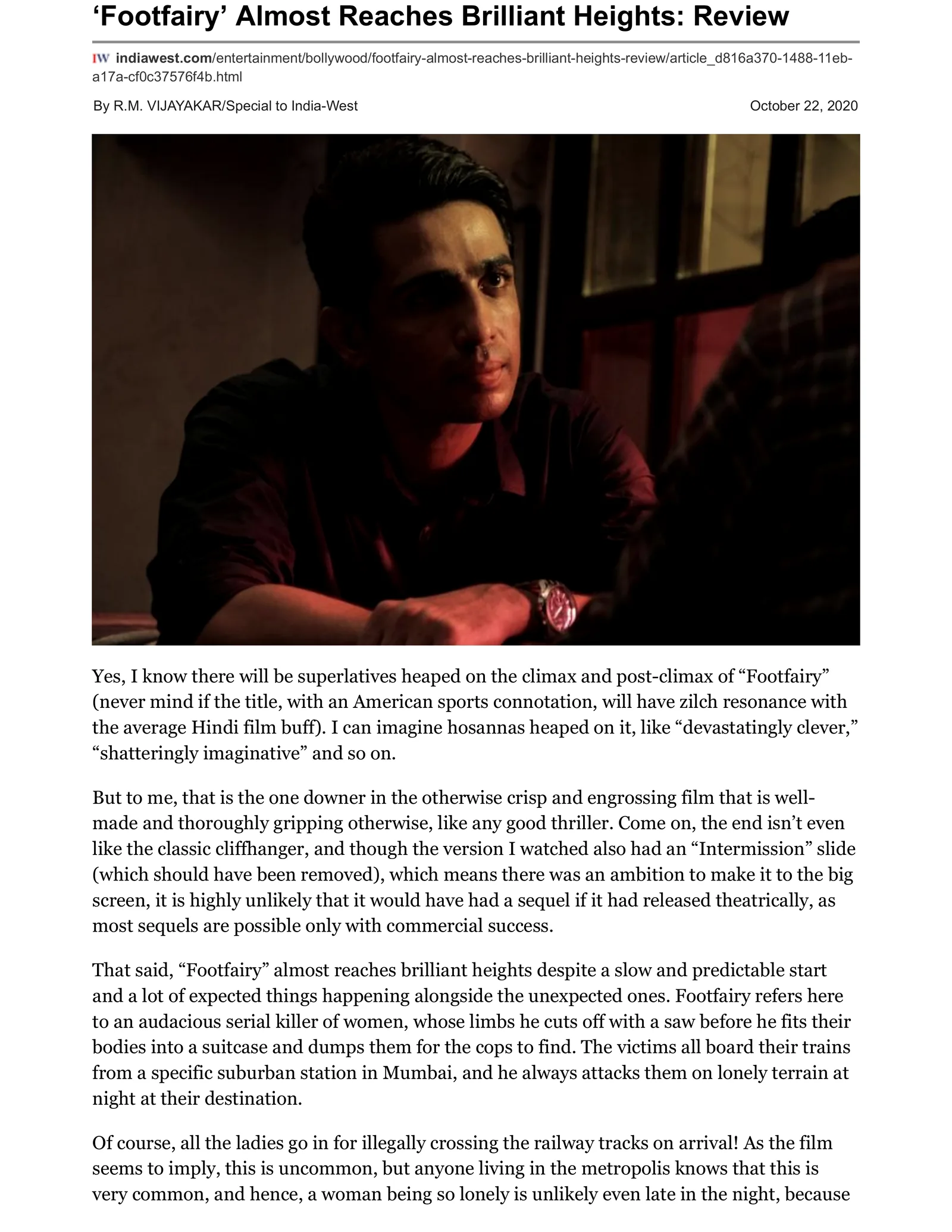 Original India-West article page: ‘Footfairy’ Almost Reaches Brilliant Heights: Review